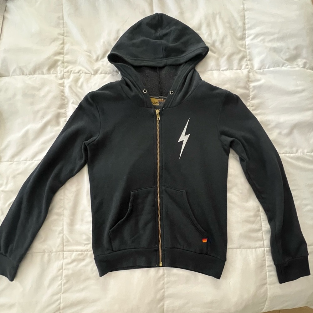 Aviator Nation Classic Lightening Bolt Kids zip up hoodie in charcoal